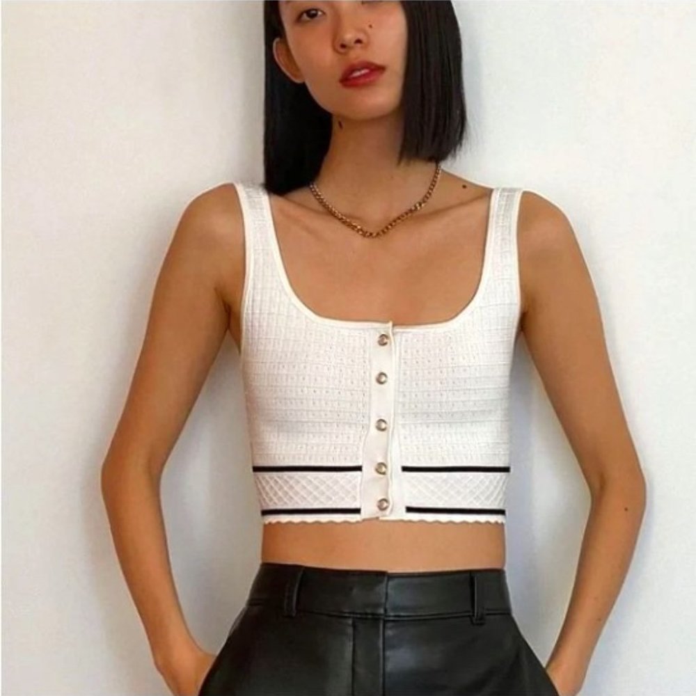 Babaton (Aritzia) White Sculpt Knit Tank Crop - XS